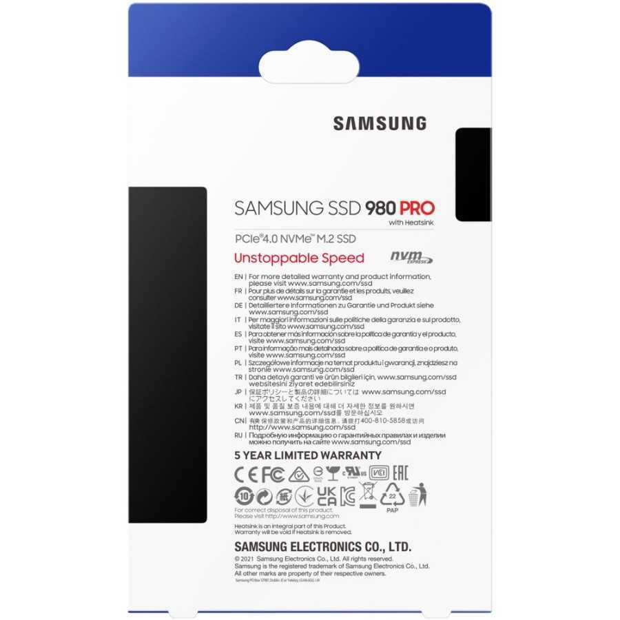 Samsung 980 MZ-V8V1T0BW | Disque SSD Interne NVMe M.2, PCIe 3.0, 1 To,  Contrôle thermique intelligent